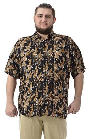 Рубашка гавайка чёрная бежевые листья