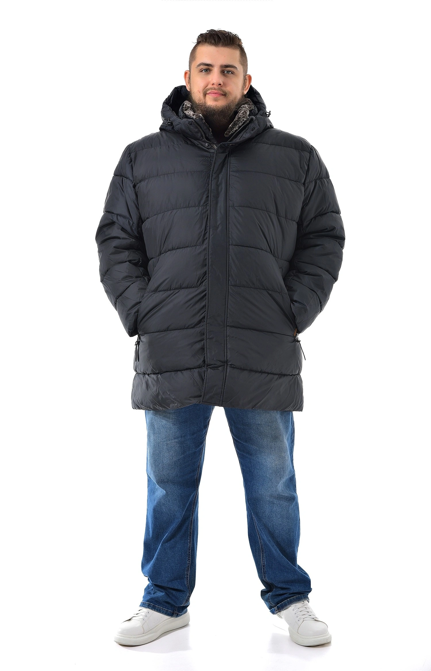 Куртка синяя удлиненная большого размера Куртка синяя удлиненная большого размера