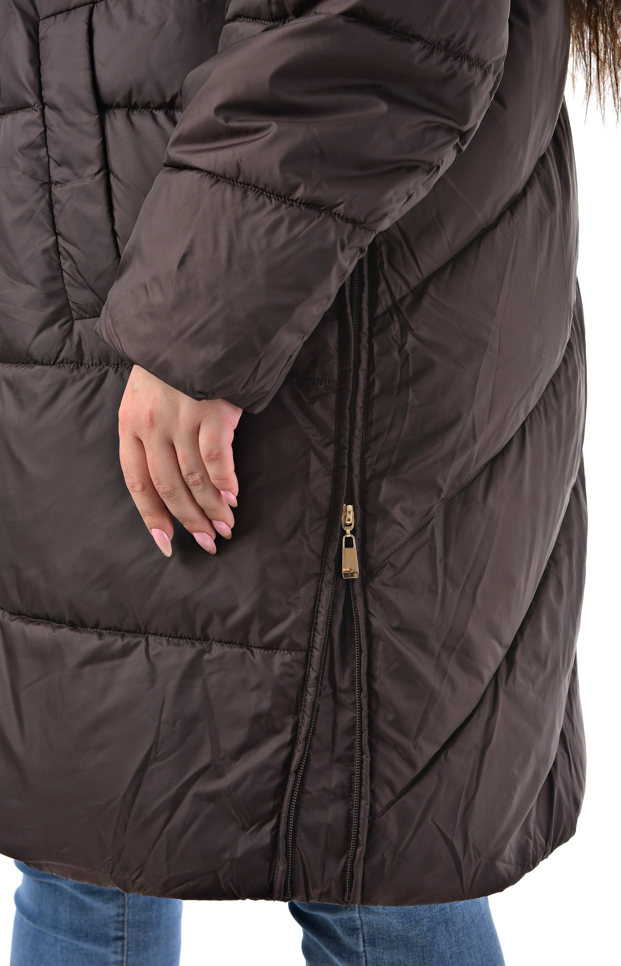 Коричневое пальто с мехом большого размера Коричневое пальто с мехом большого размера