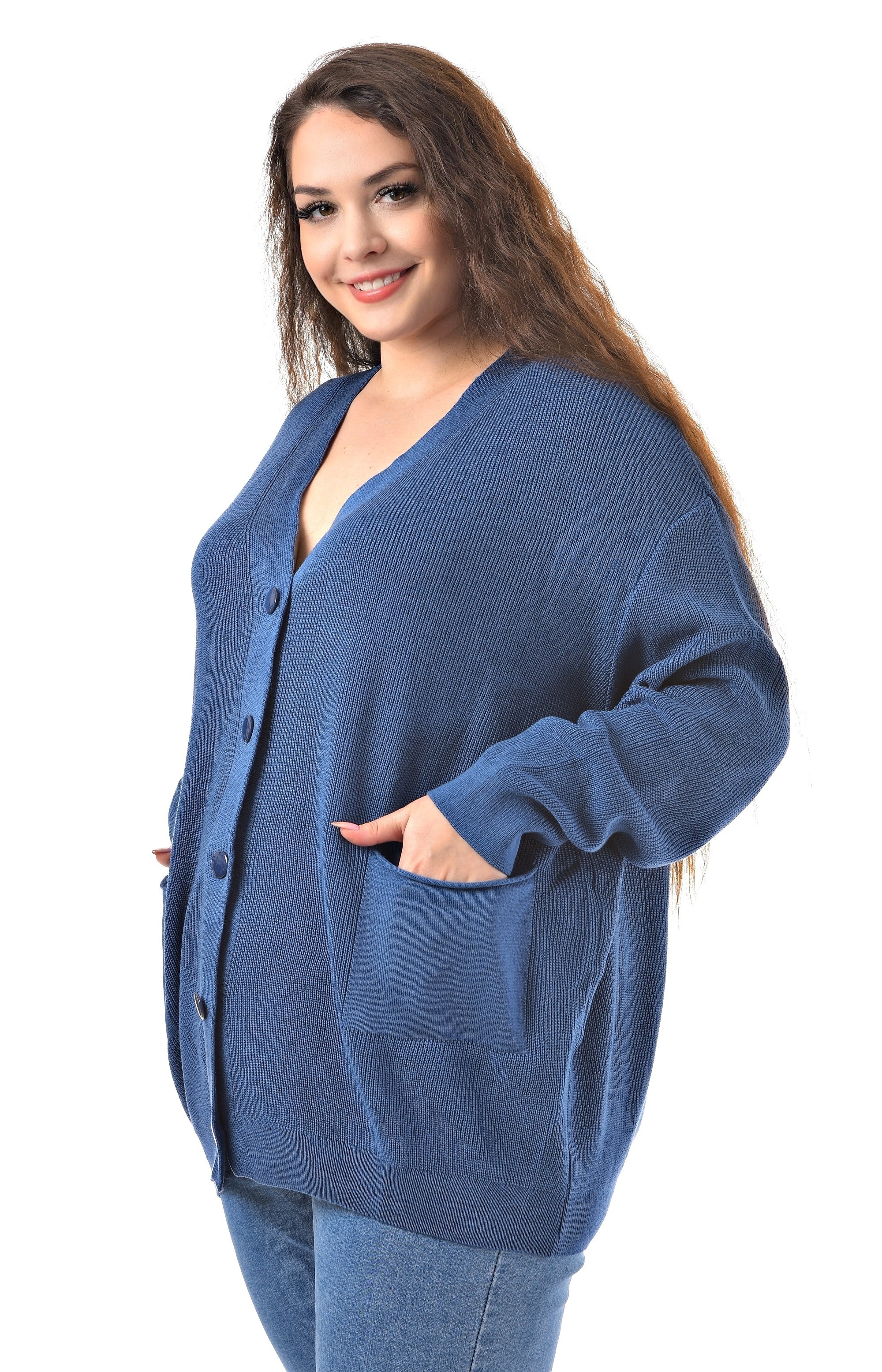 Кардиган трикотажный синий большого размера Кардиган трикотажный синий большого размера