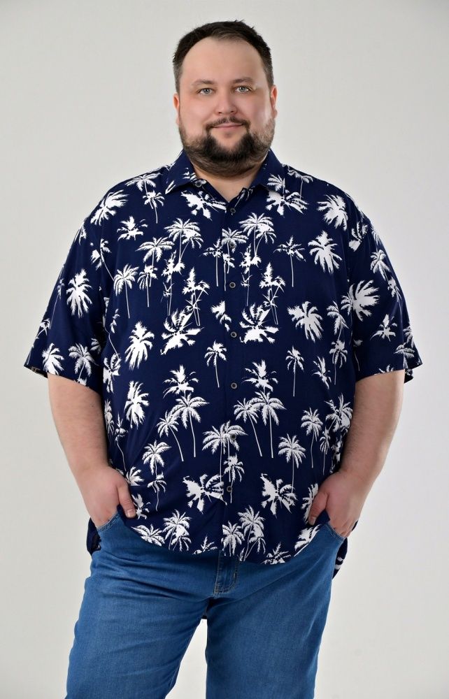 Рубашка синяя с пальмами большого размера