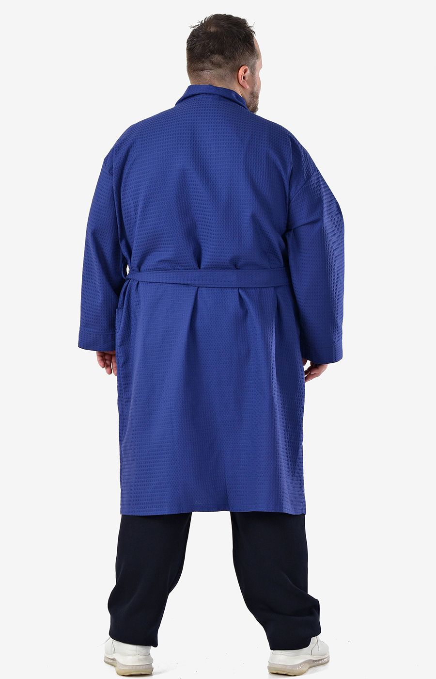 Синий вафельный халат большого размера