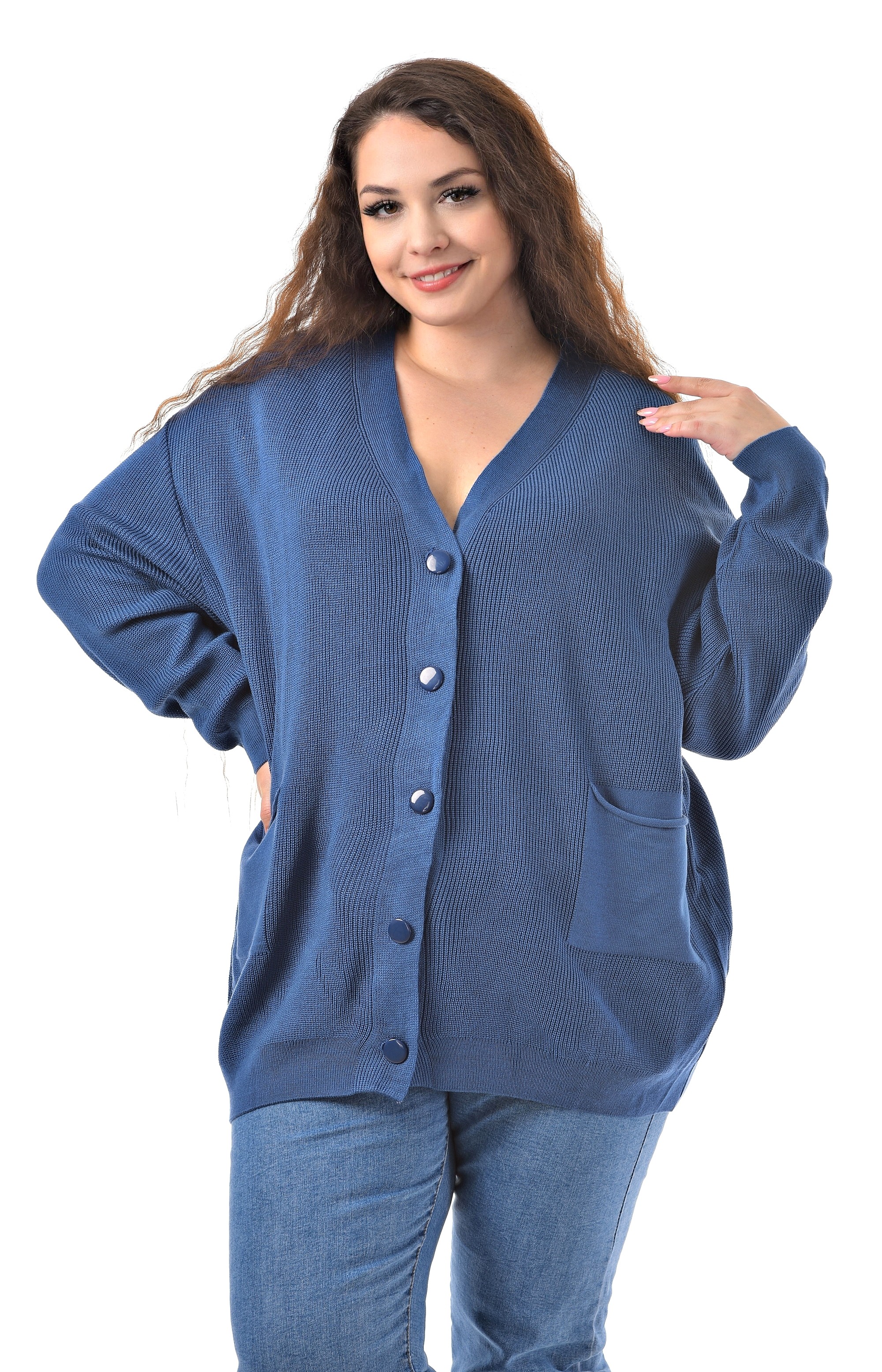 Кардиган трикотажный синий большого размера Кардиган трикотажный синий большого размера