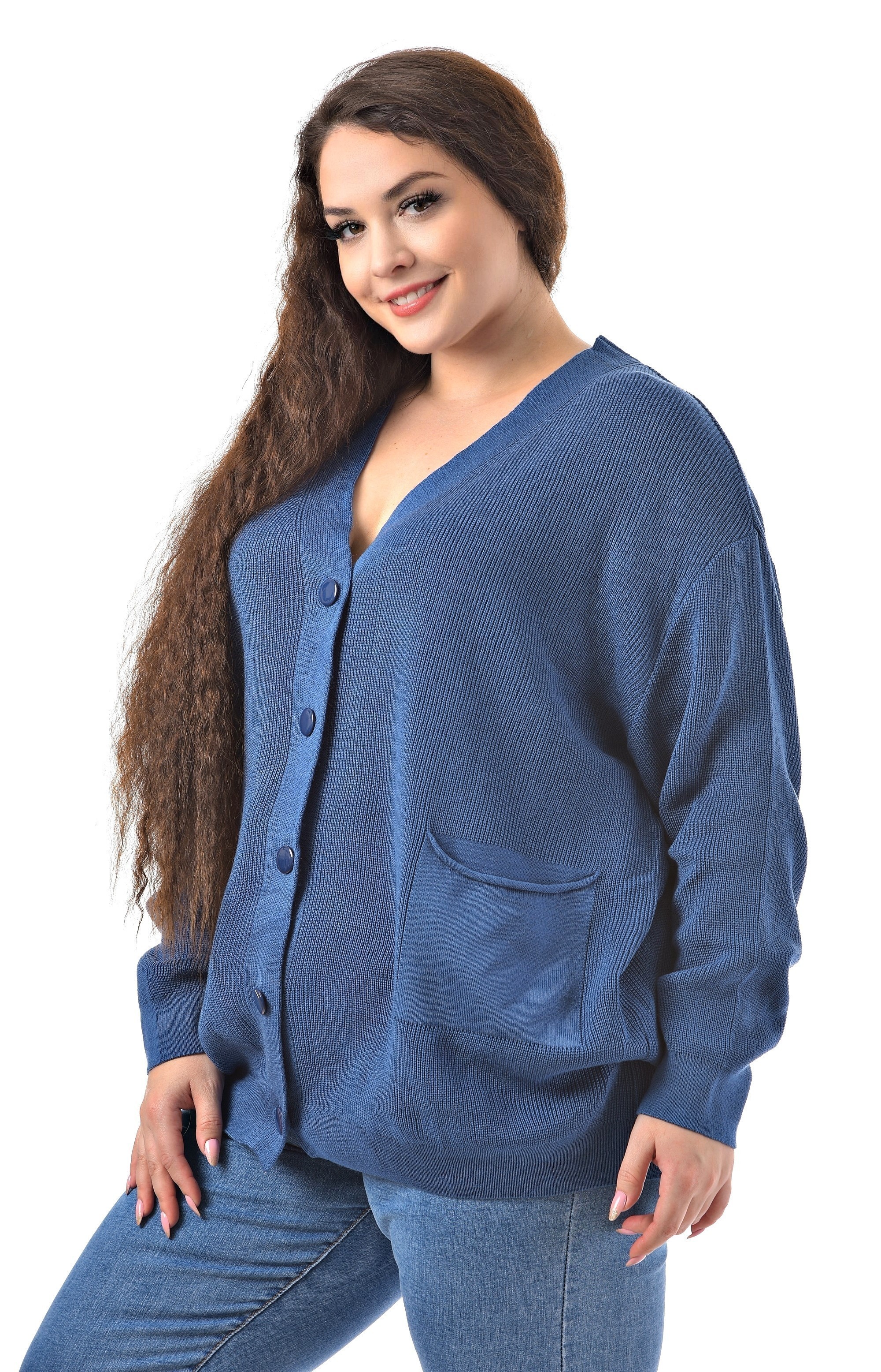 Кардиган трикотажный синий большого размера Кардиган трикотажный синий большого размера