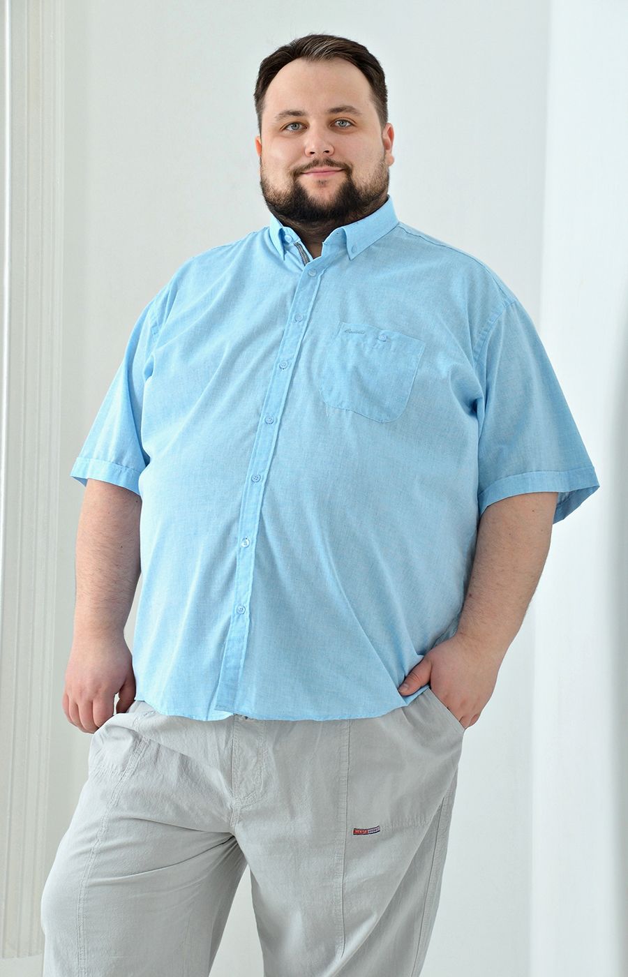 Рубашка голубая большого размера