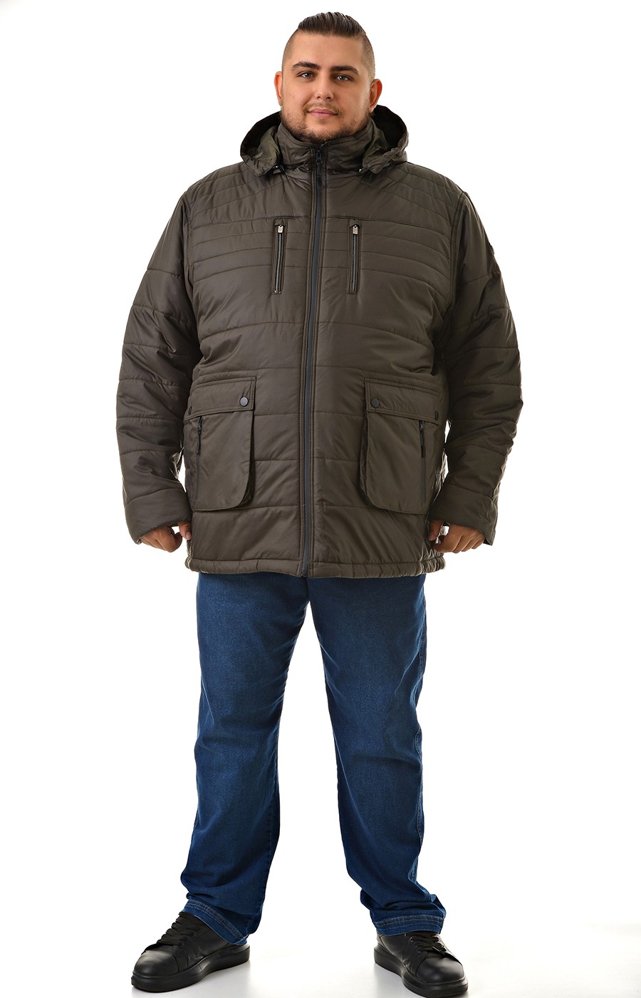Куртка удлинённая DEKONS хаки с капюшоном большого размера