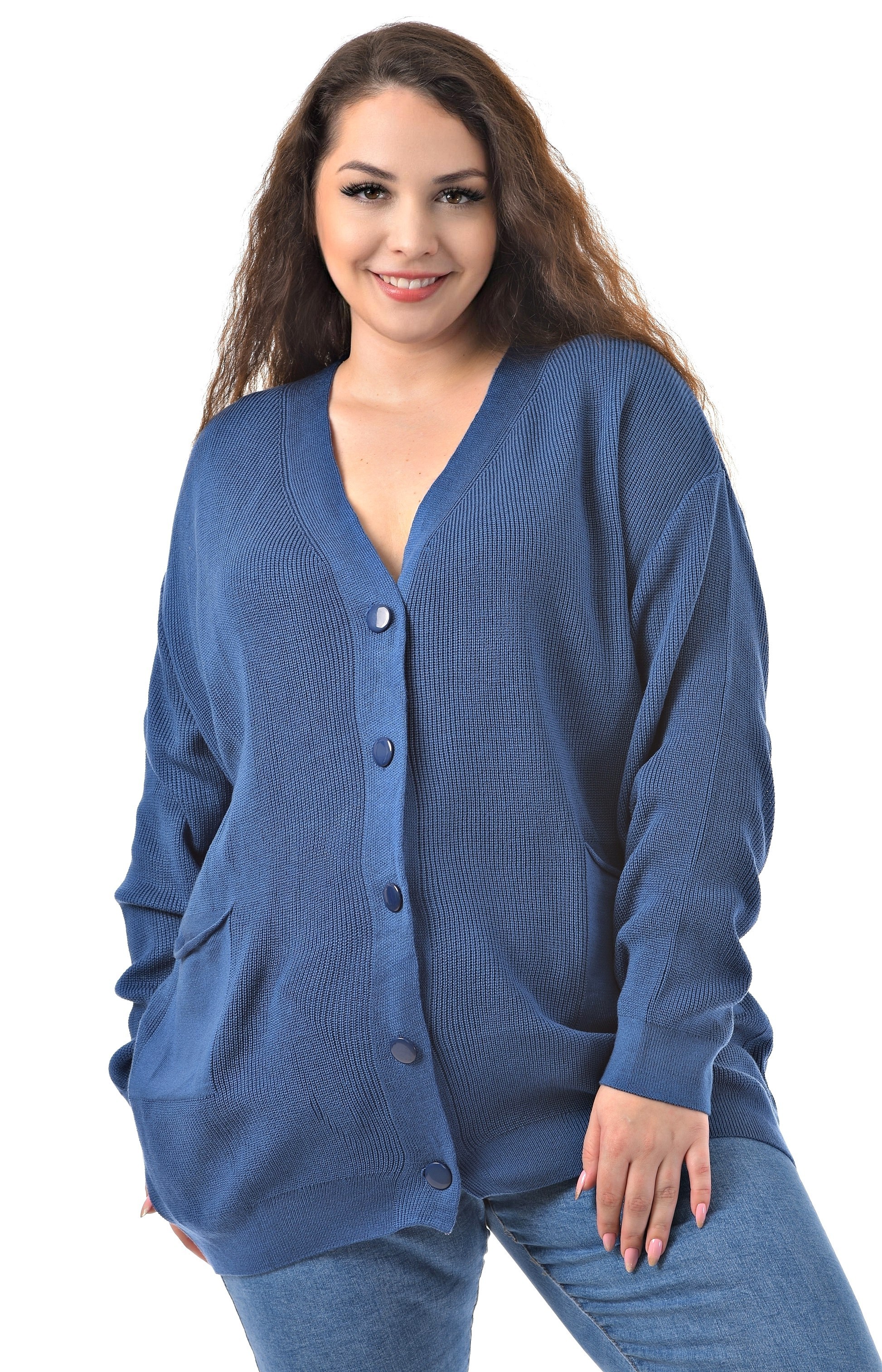 Кардиган трикотажный синий большого размера Кардиган трикотажный синий большого размера