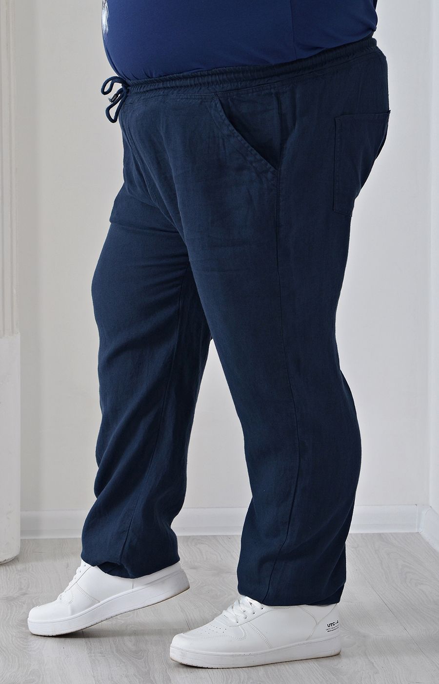 Льняные брюки синие большого размера