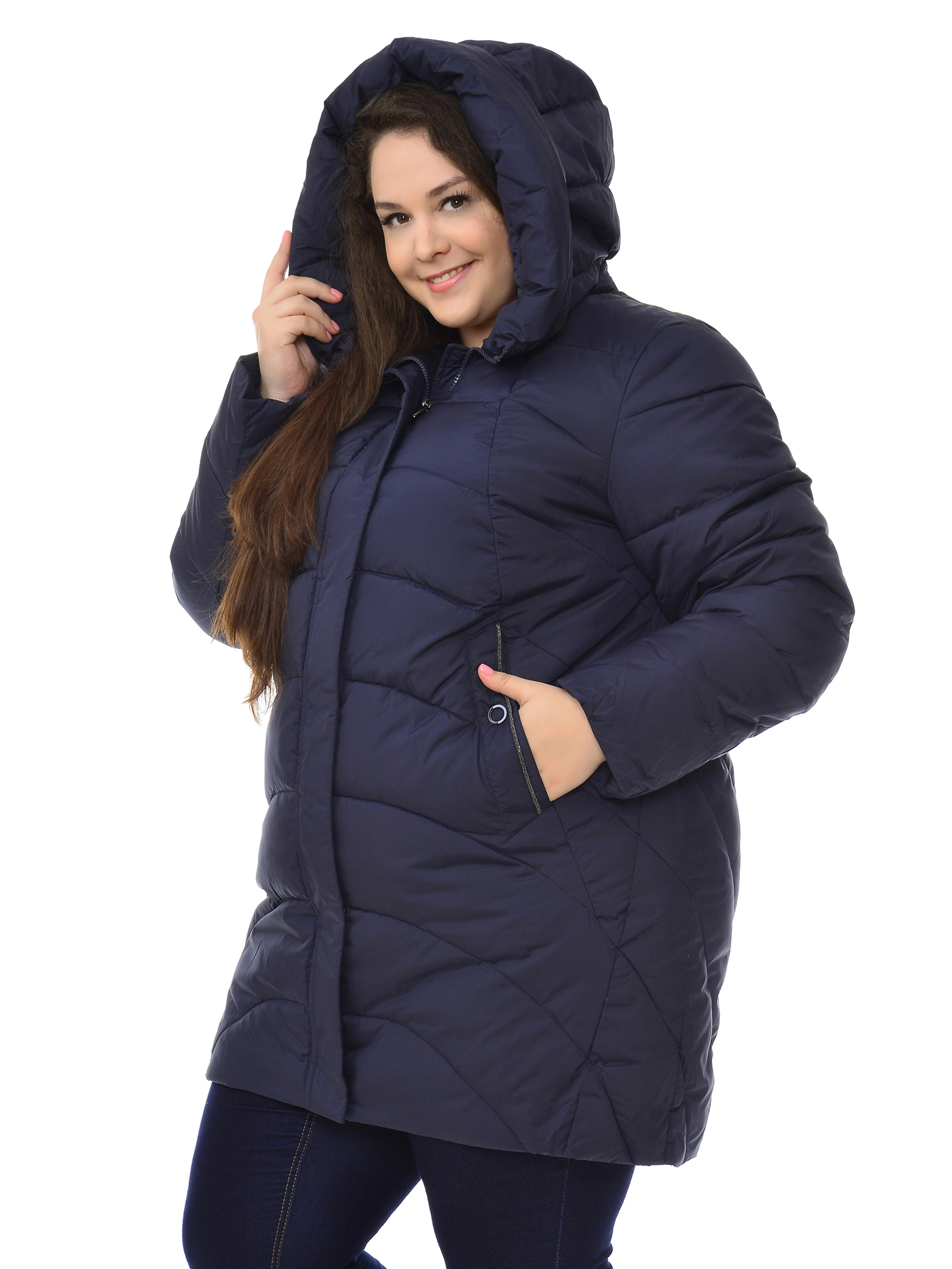 Зимнее темно-синее пальто большого размера