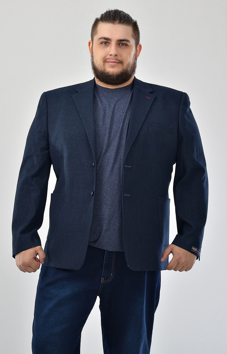 Пиджак синий в серый рубчик большого размера