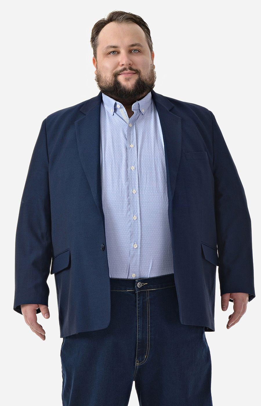 Пиджак тёмно-синий в рубчик большого размера
