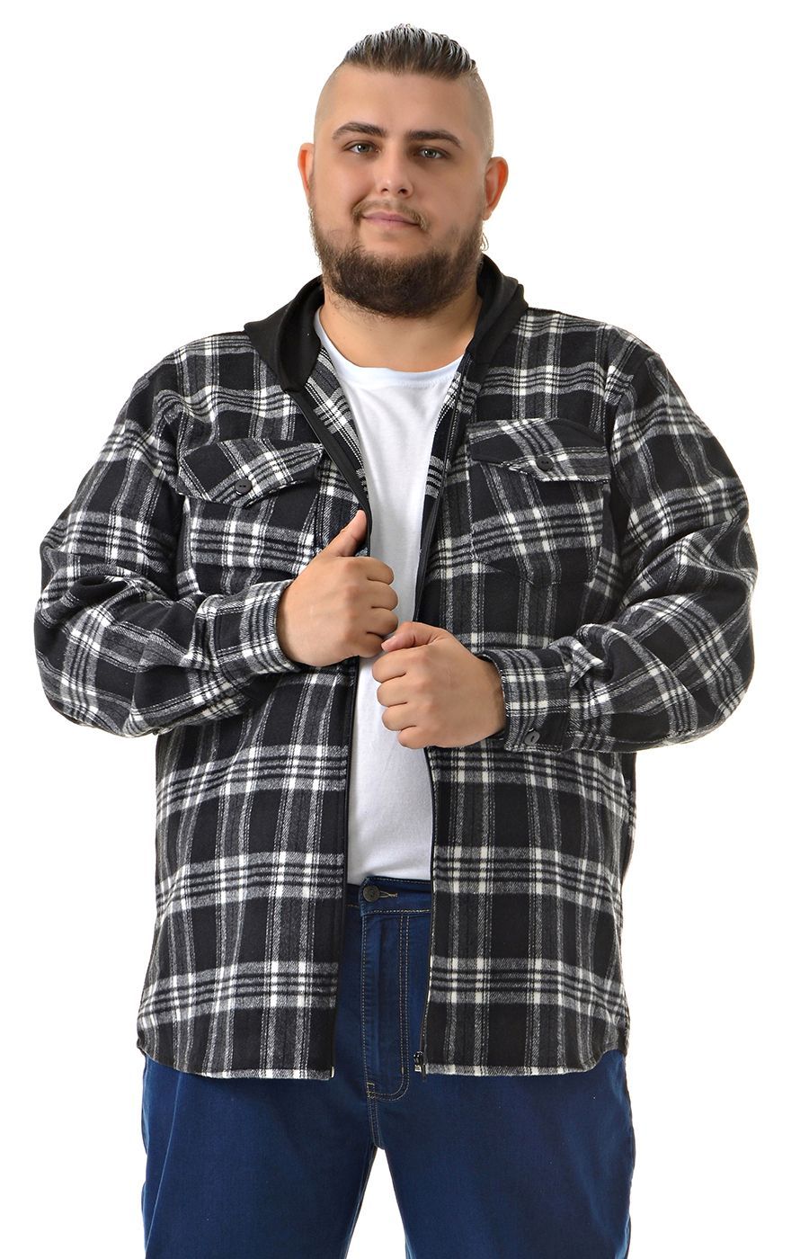 Ветровка-рубашка в клетку с накладными карманами большого размера