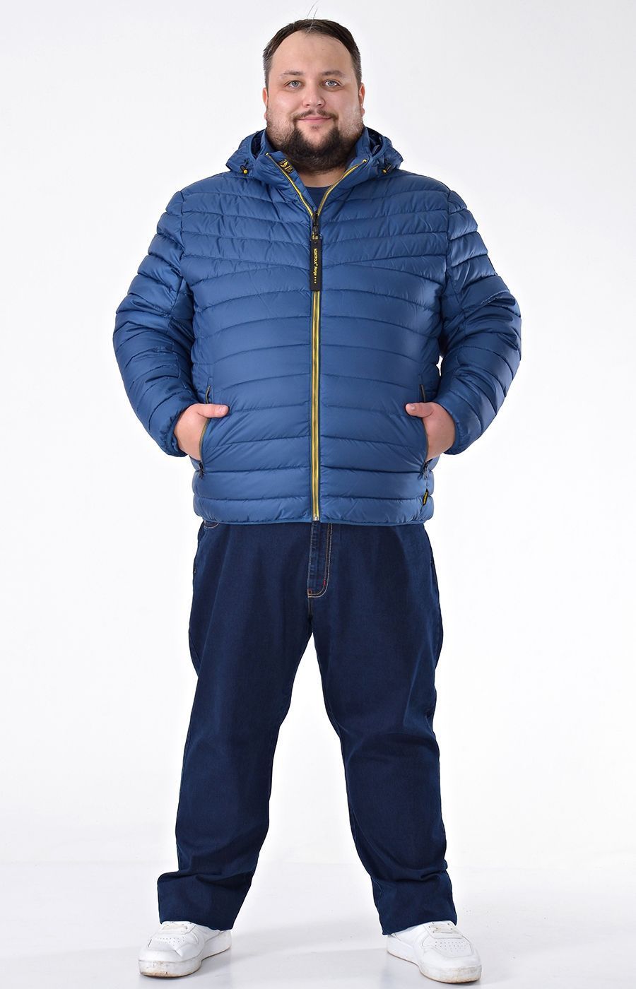 Зимняя куртка синего цвета стёганая большого размера