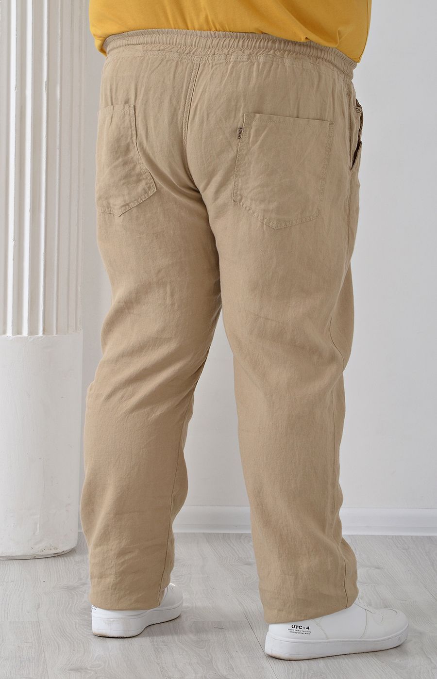 Льняные брюки бежевые большого размера
