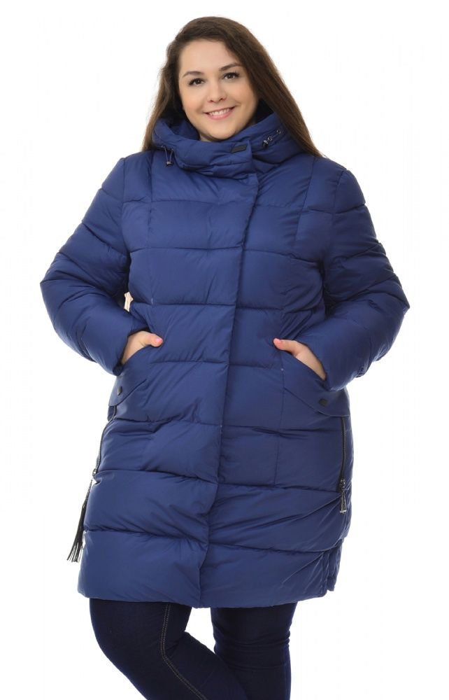 Зимнее синее пальто большого размера
