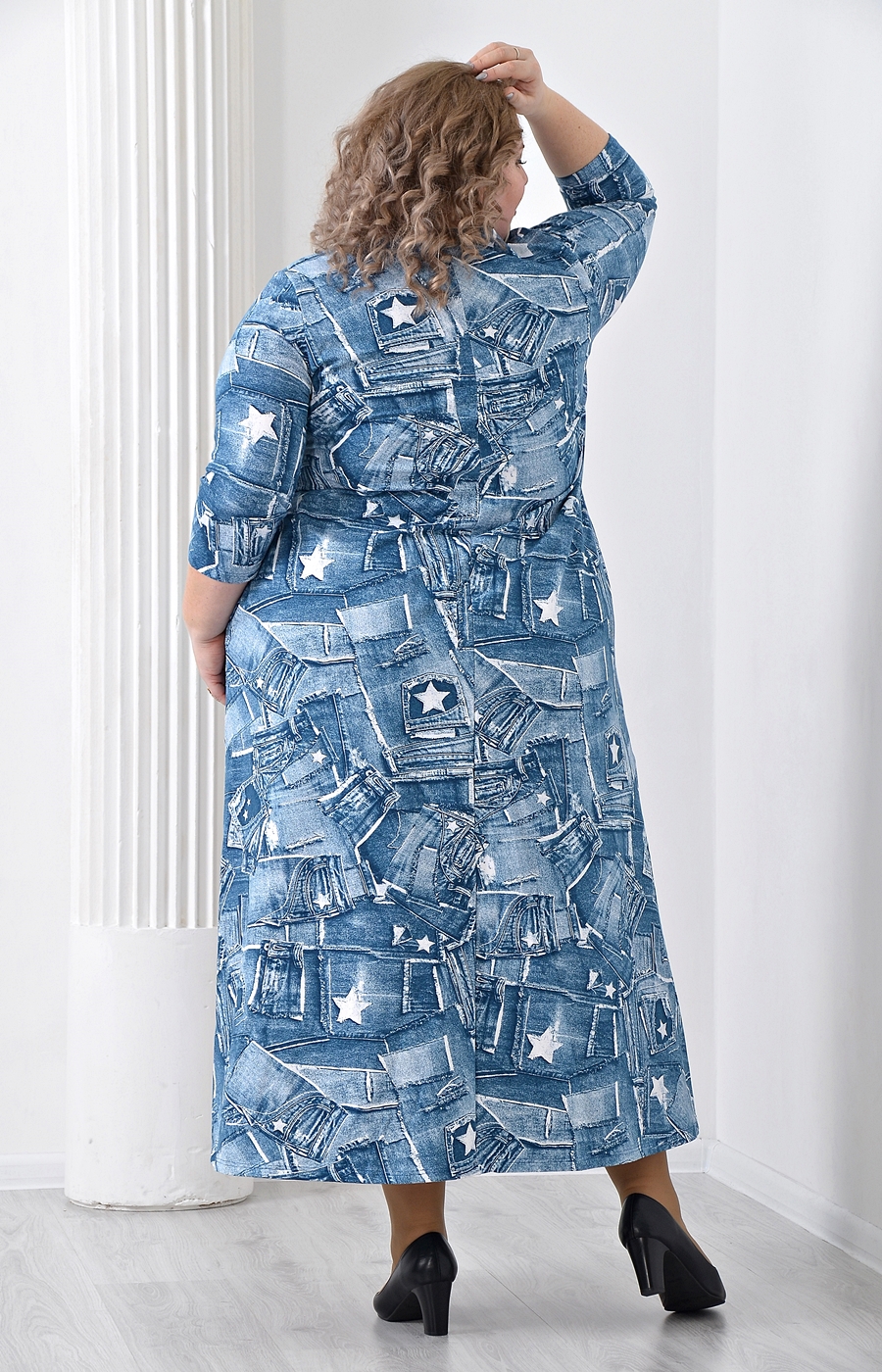 Платье синее из вискозы большого размера
