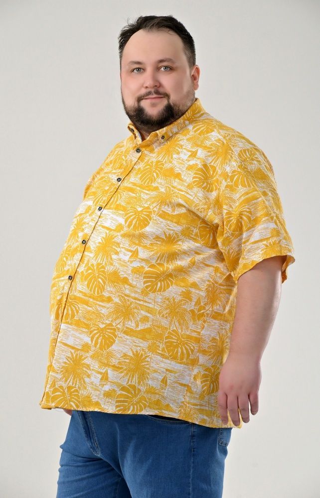 Рубашка желтая с пальмами большого размера