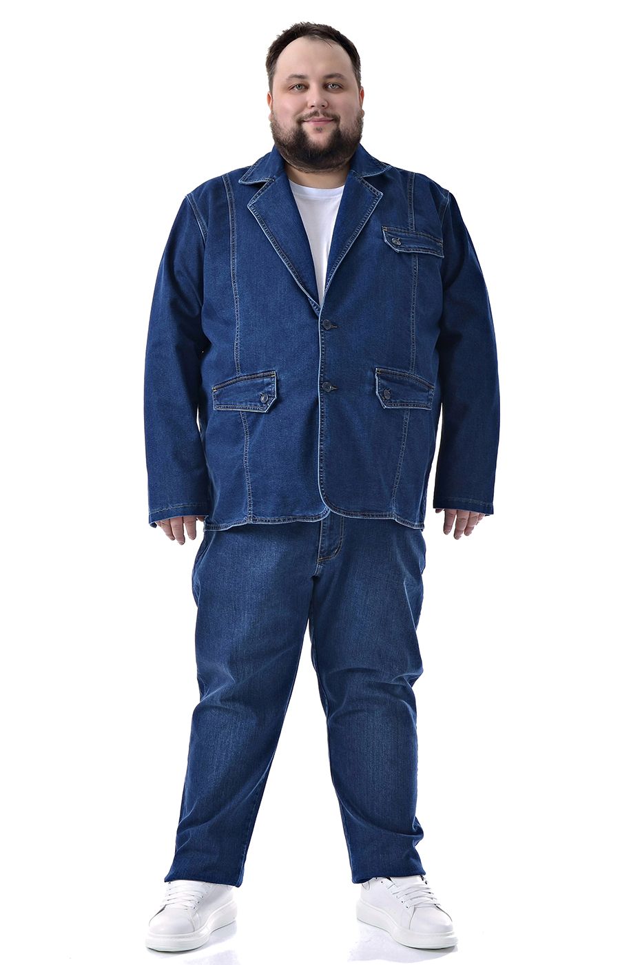 Джинсовый синий пиджак большого размера