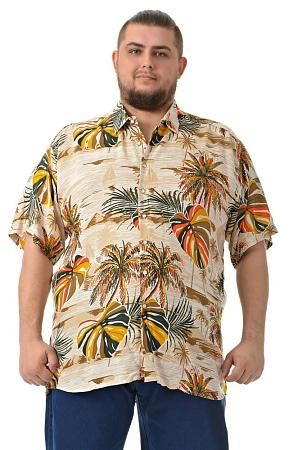 Рубашка гавайка светло-бежевая с листья