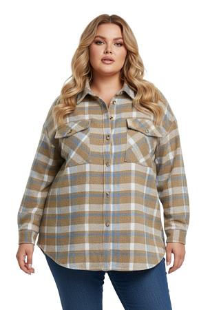 Рубашка ветровка в клетку бежевая