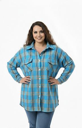 Рубашка ветровка в клетку бирюзовая 