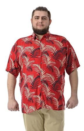 Рубашка гавайка красная чёрно-бежевые листья