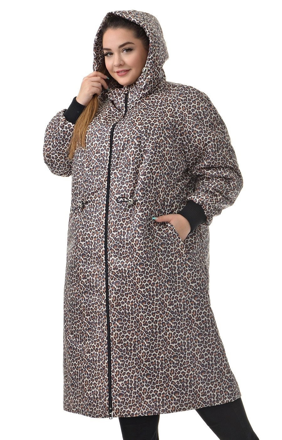 Пальто Эржена леопард большого размера