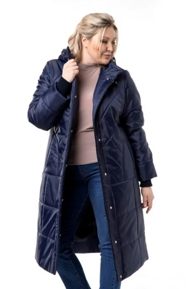 Пальто Виталина синее большого размера