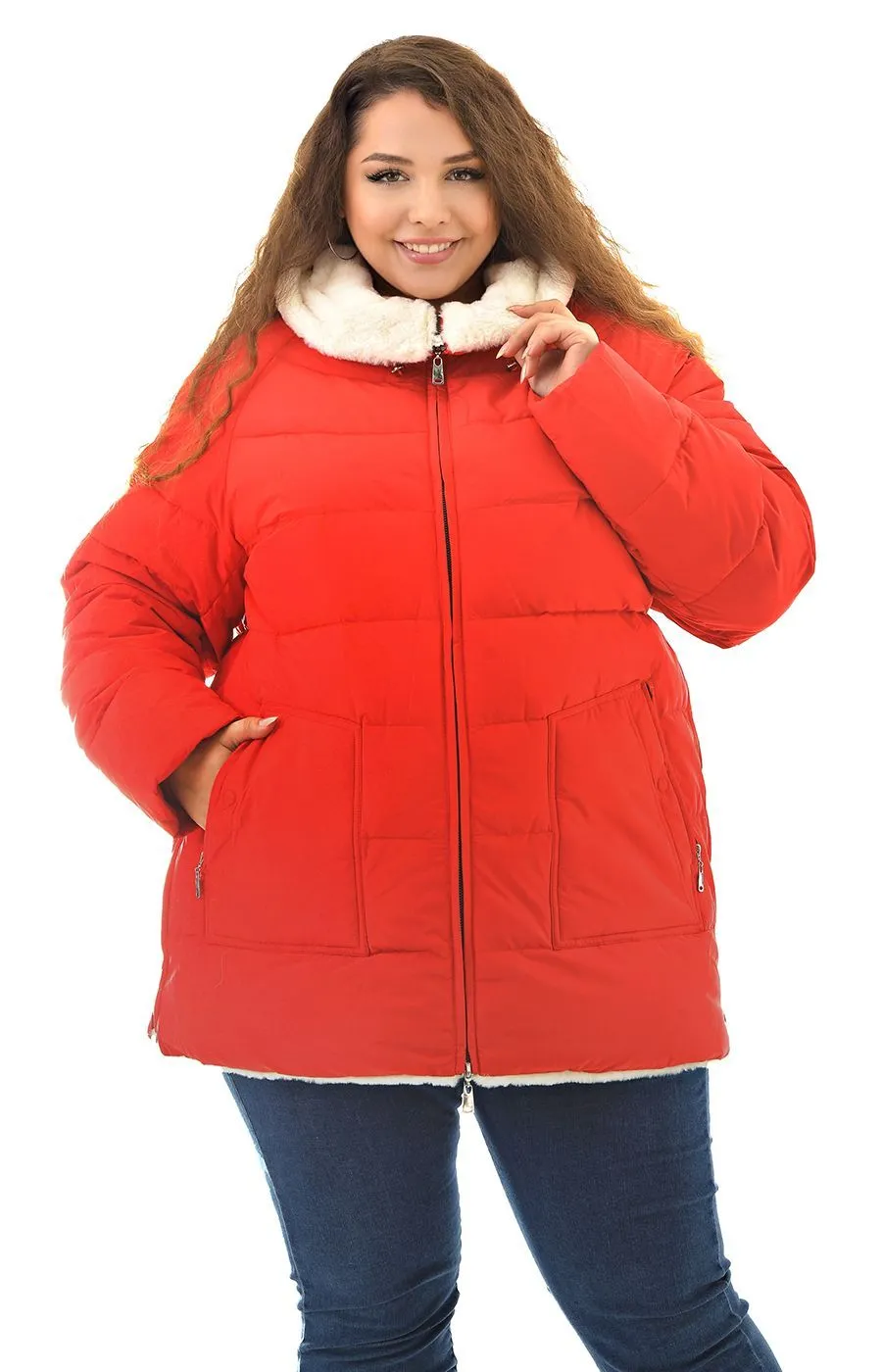 Куртка красная с экомехом  большого размера