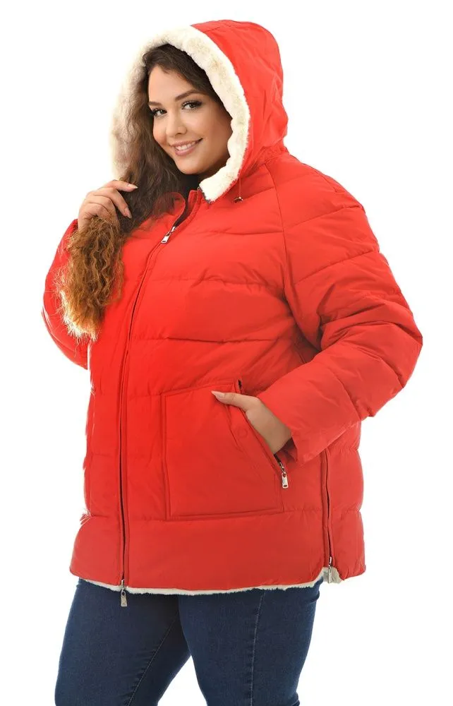 Куртка красная с экомехом  большого размера