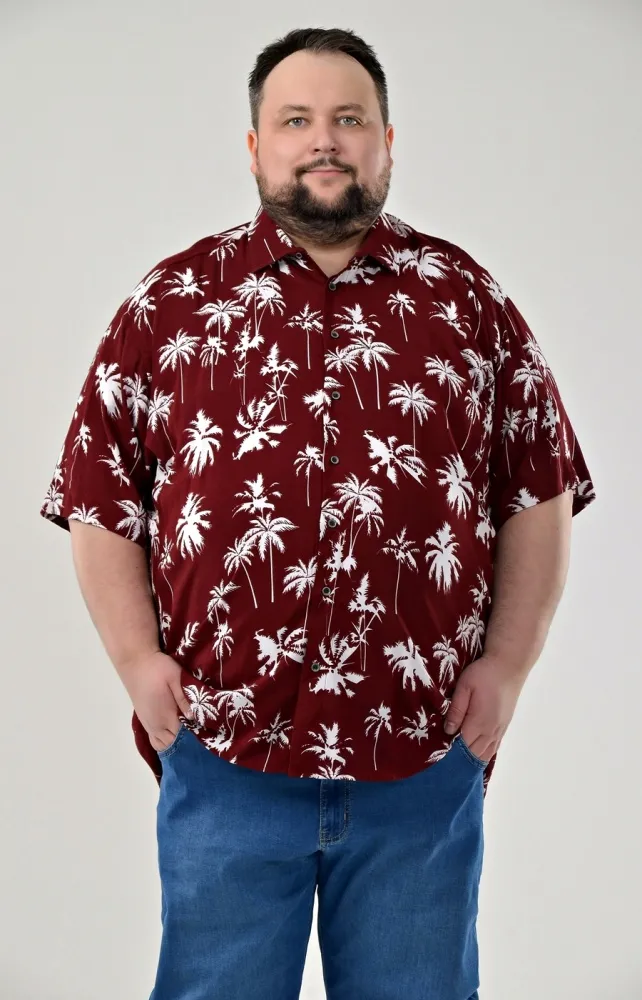 Рубашка красная с пальмами большого размера