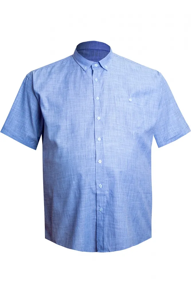 Голубая рубашка из льна большого размера