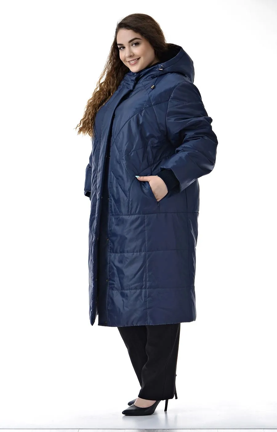 Пальто Виталина синее большого размера