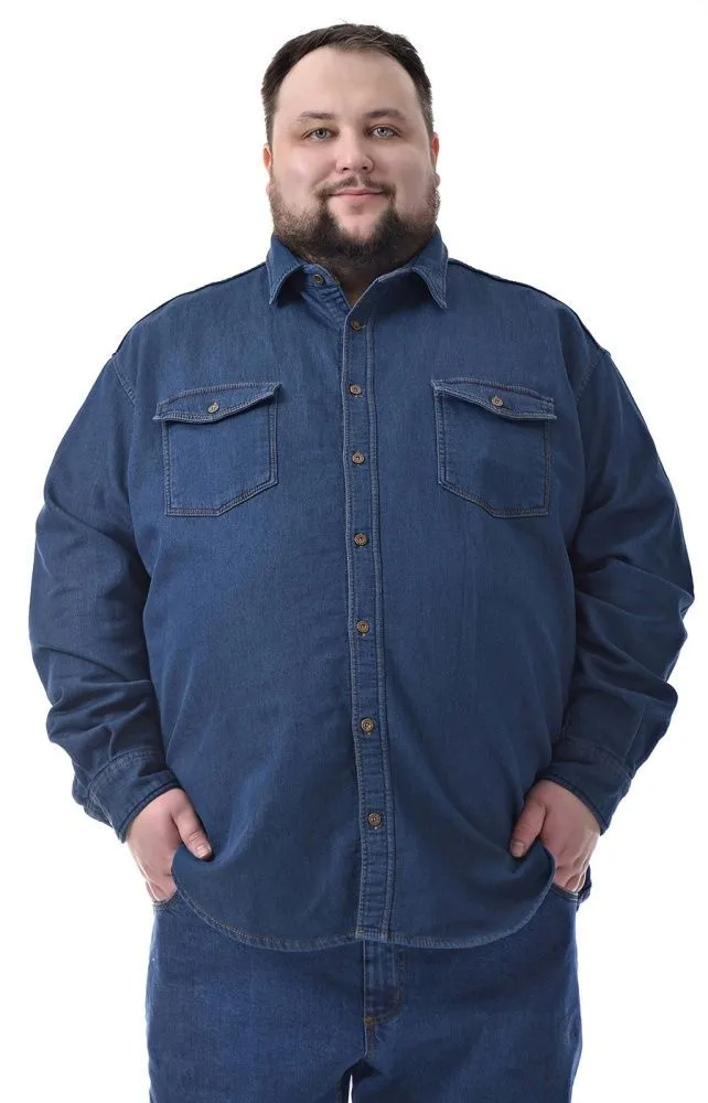 Рубашка джинсовая тёмно-синего цвета. большого размера