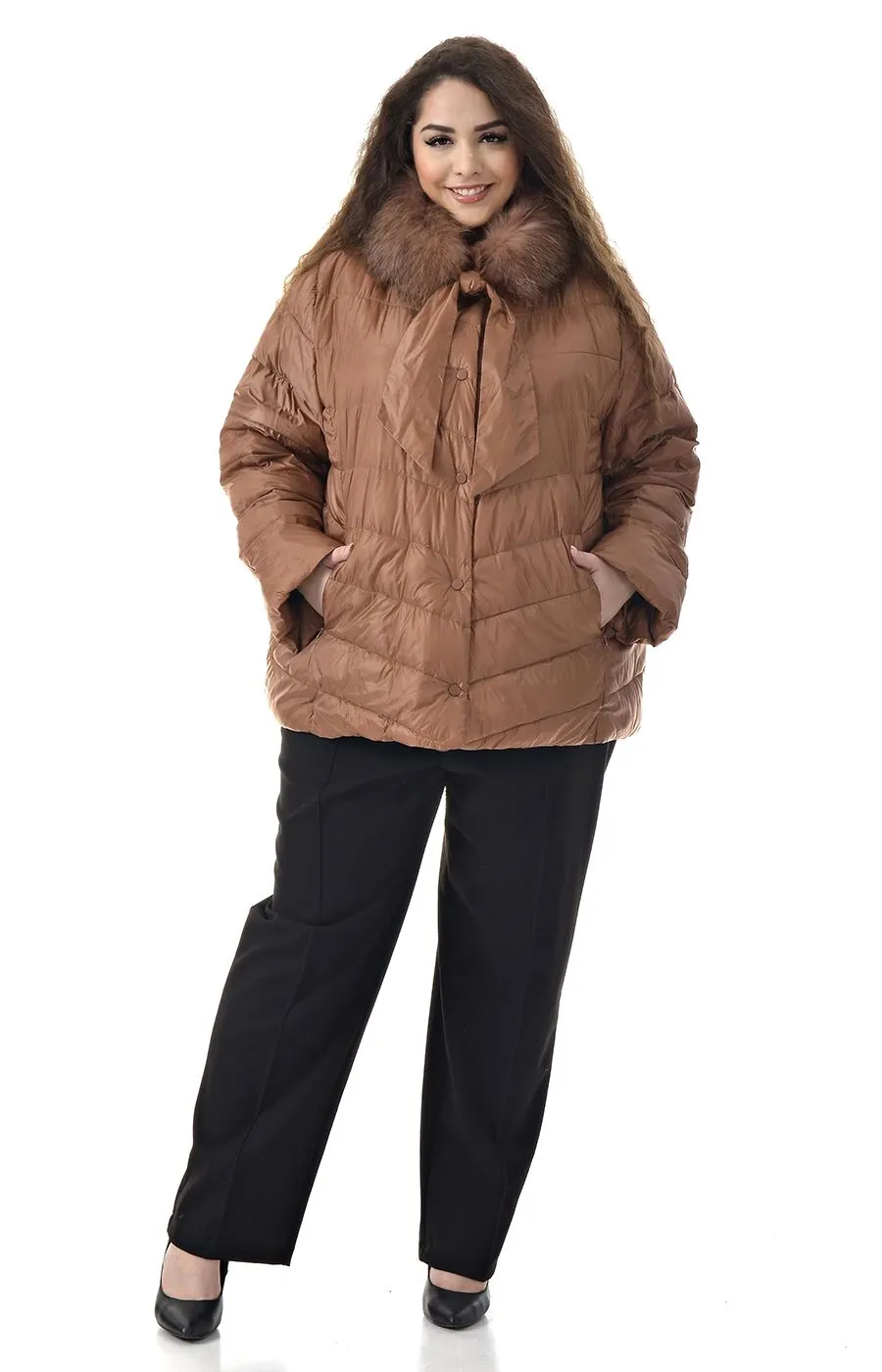 Куртка пуховик карамельного цвета большого размера