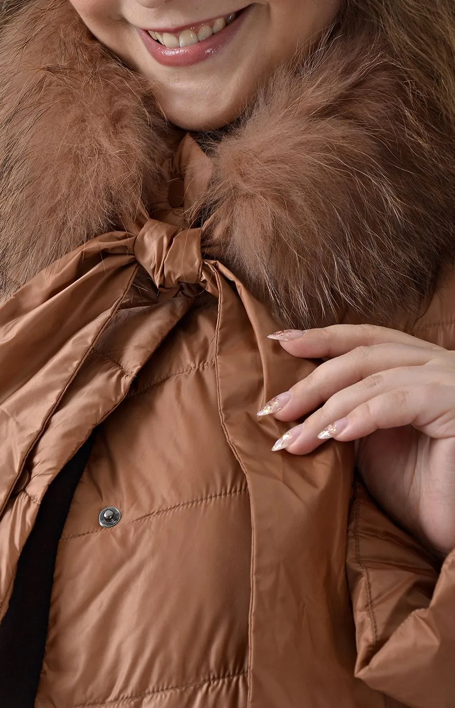Куртка пуховик карамельного цвета большого размера